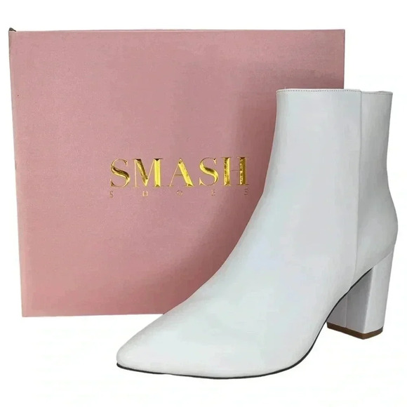 SMASH Shoes - SMASH Shoes Chiku White Faux Leather Womens Ankle Boots Size 11W